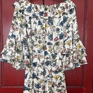 Misa Los Angeles Cold Shoulder Floral Shift Dress with Bell Sleeves Size Large